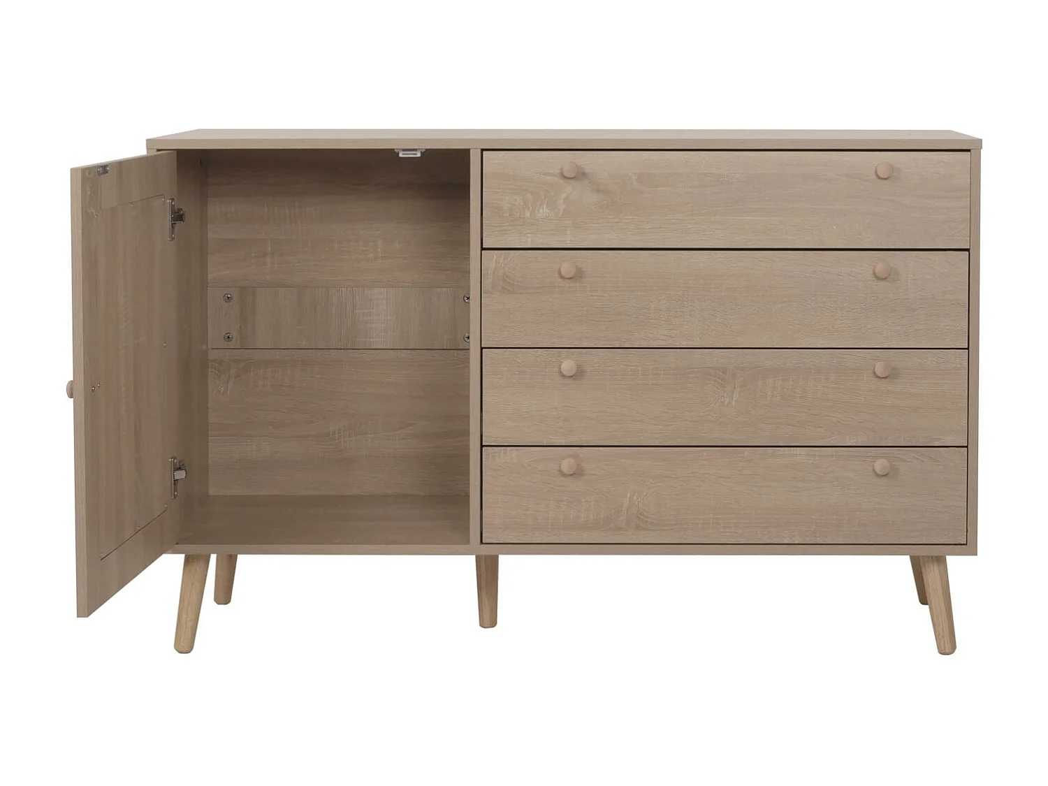Credenza MCW-M43, mobile cassettiera alta, cassettiera portaoggetti, melaminico Kubu rattan, aspetto rovere