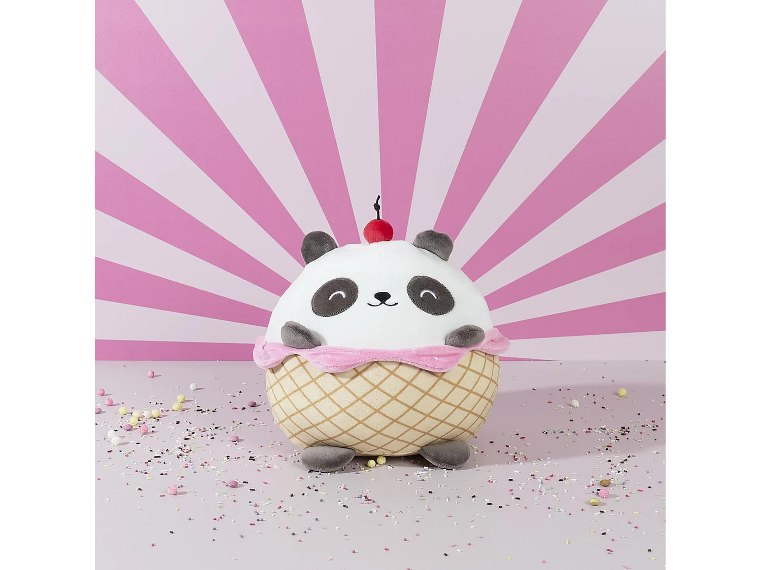 Peluche en polyester forme panda gourmand collection KAWAII blanc