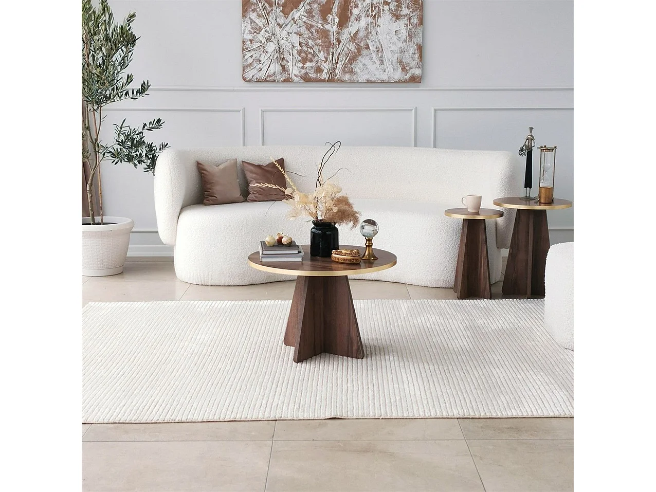 Table basse ronde Ralia D60cm Bois foncé et Or