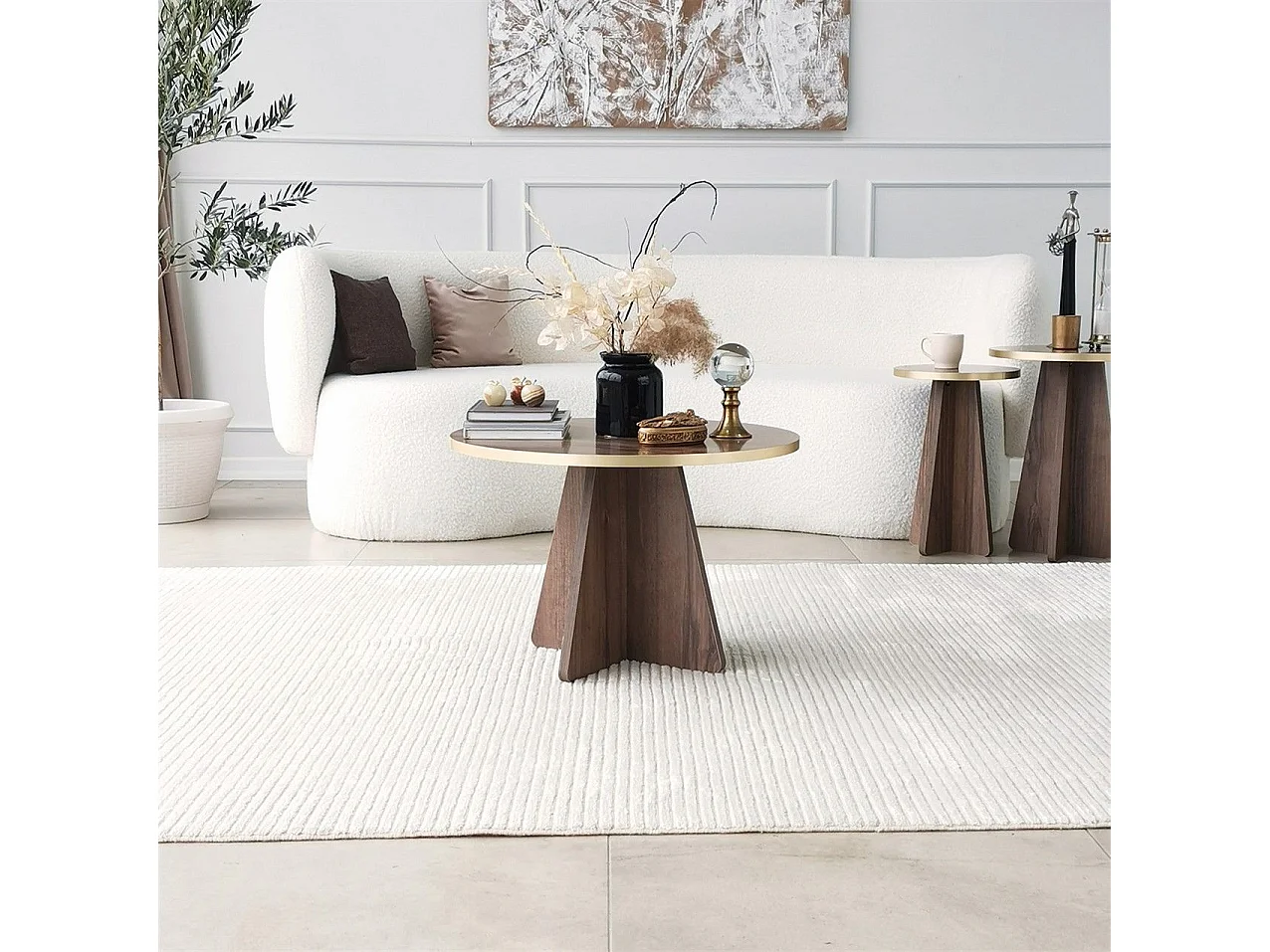 Table basse ronde Ralia D60cm Bois foncé et Or