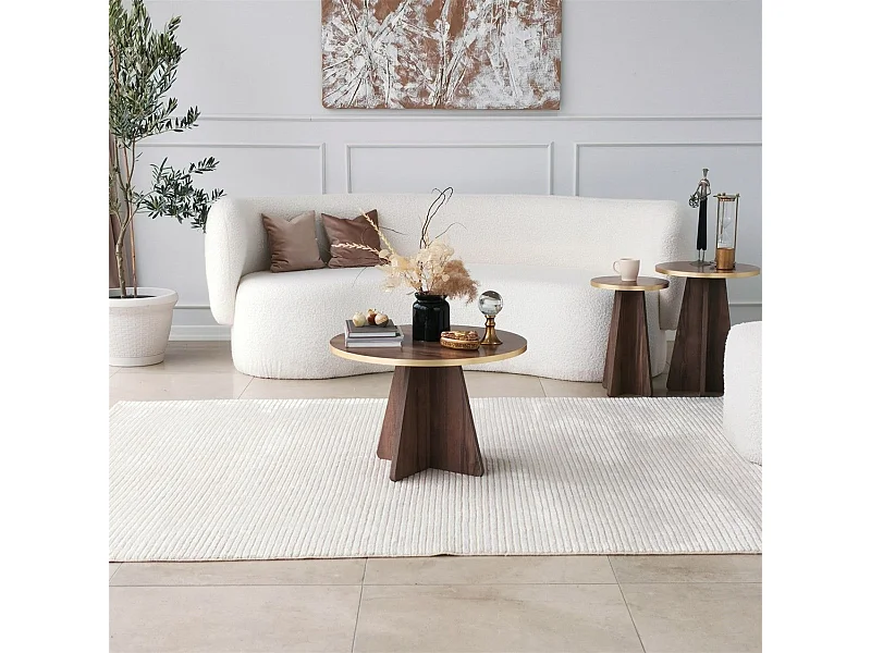 Mesa de café Kailua 1818, Nogal|Dorado, 40cm, Diámetro: 60, Aglomerado laminado, Redonda