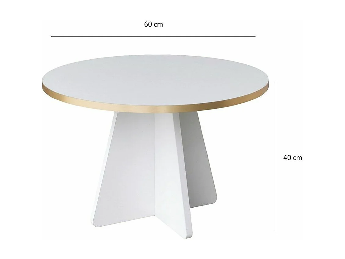 Mesa de café Kailua 1818, Dorado|Blanco, 40cm, Diámetro: 60, Aglomerado laminado, Redonda