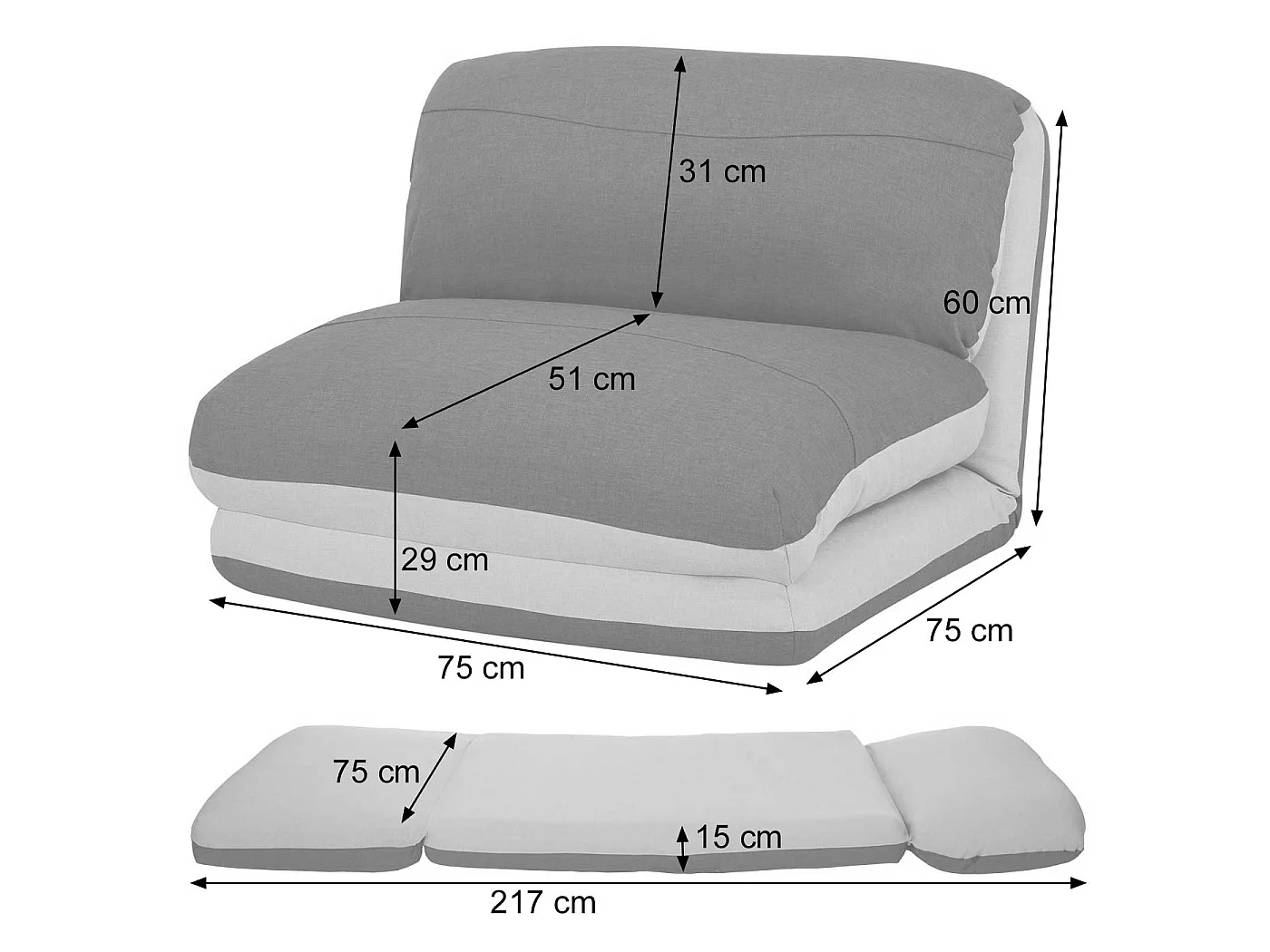 Cadeira-cama MCW-E68,  bege