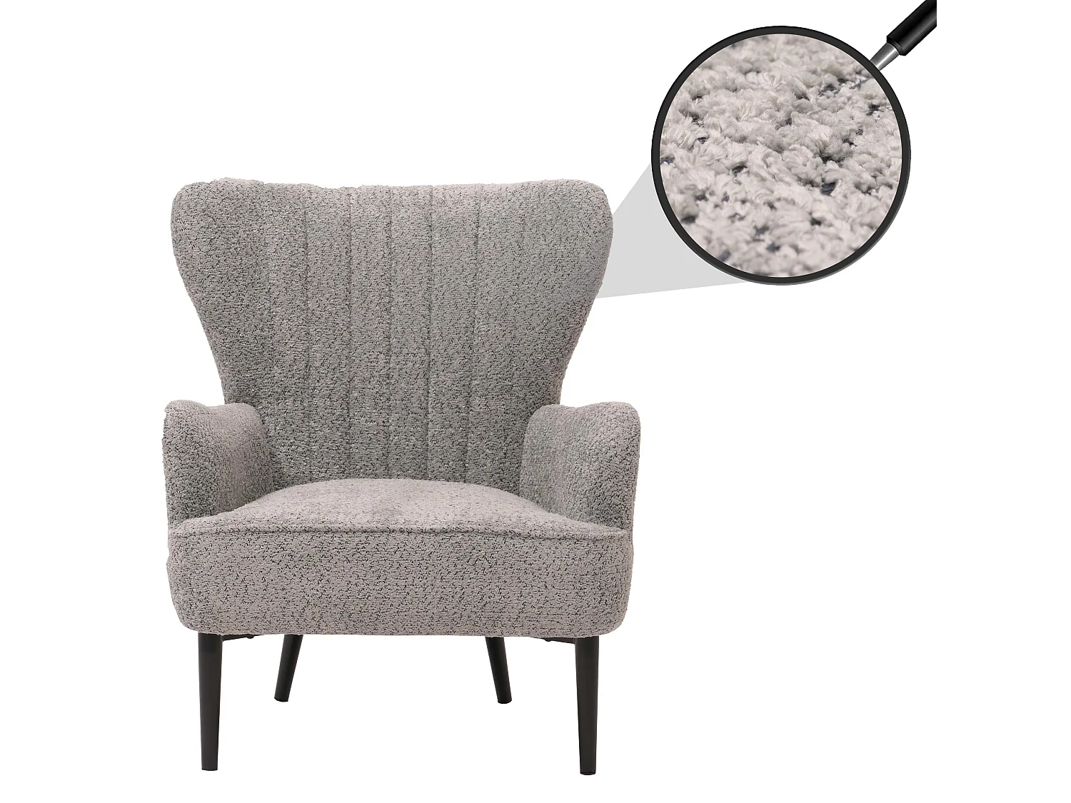 Poltrona MCW-K37, sedia cocktail imbottita retro vintage tessuto ciniglia (500g/m²) Oeko-Tex ~ grigio