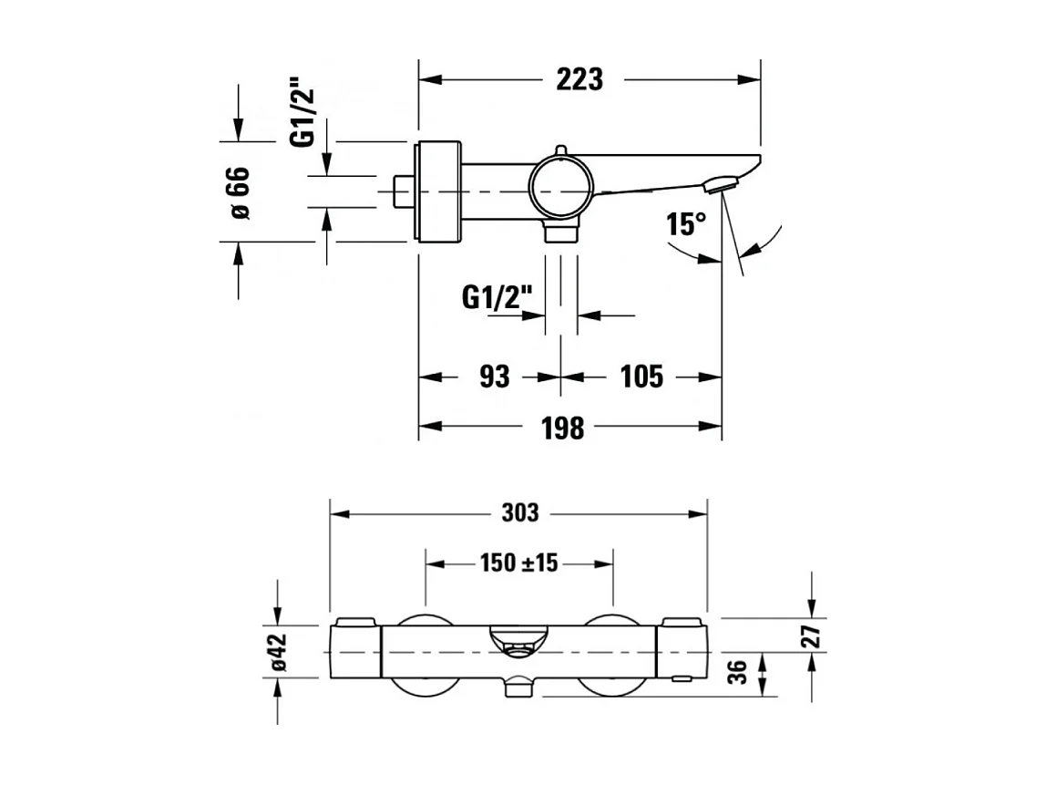 Mitigeur baignoire thermostatique DURAVIT Wave chromé brillant avec colonnettes