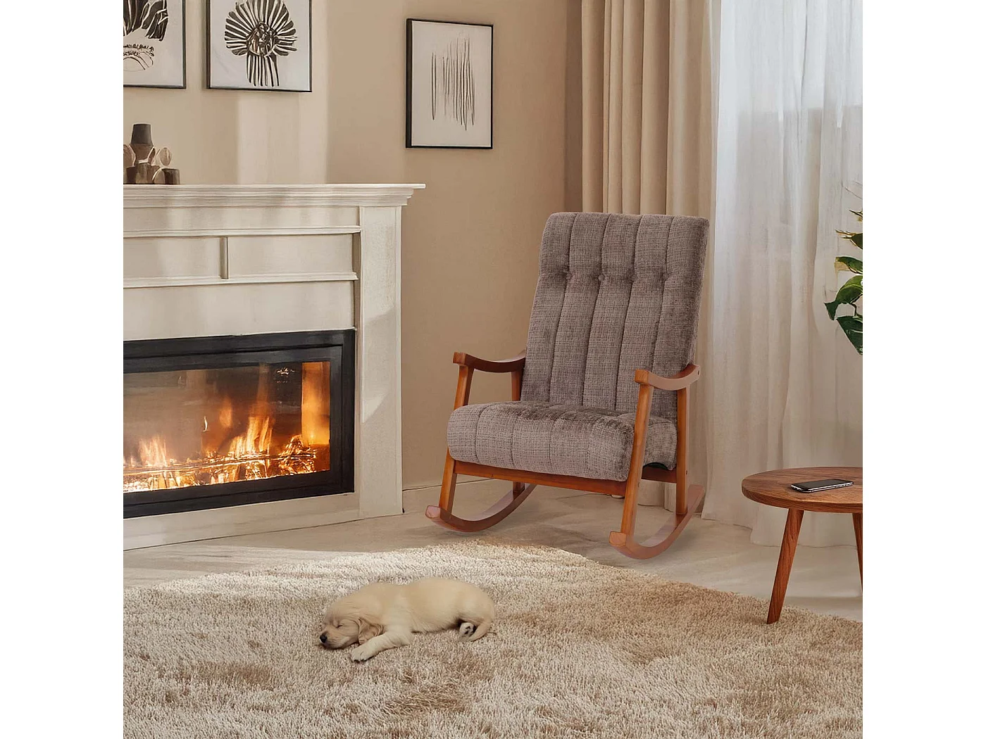 Fauteuil à bascule MCW-K10,  marron, structure aspect noyer