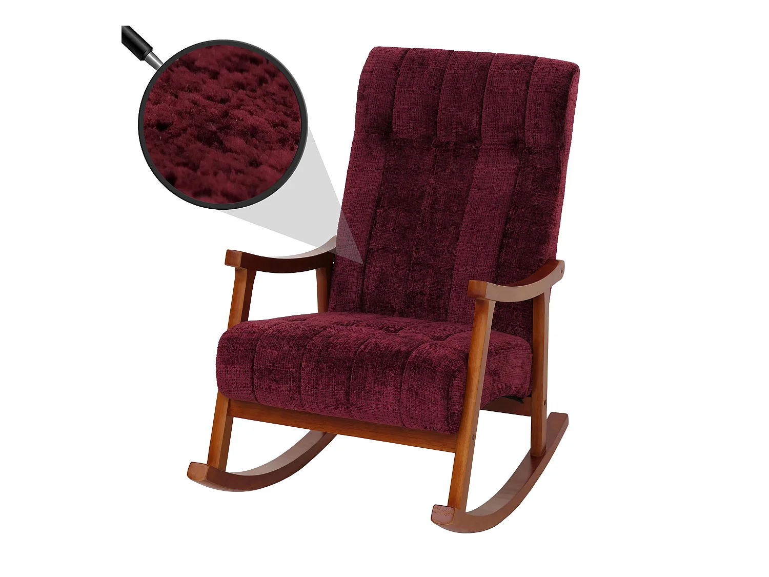 Fauteuil à bascule MCW-K10,  bordeaux, structure aspect noyer