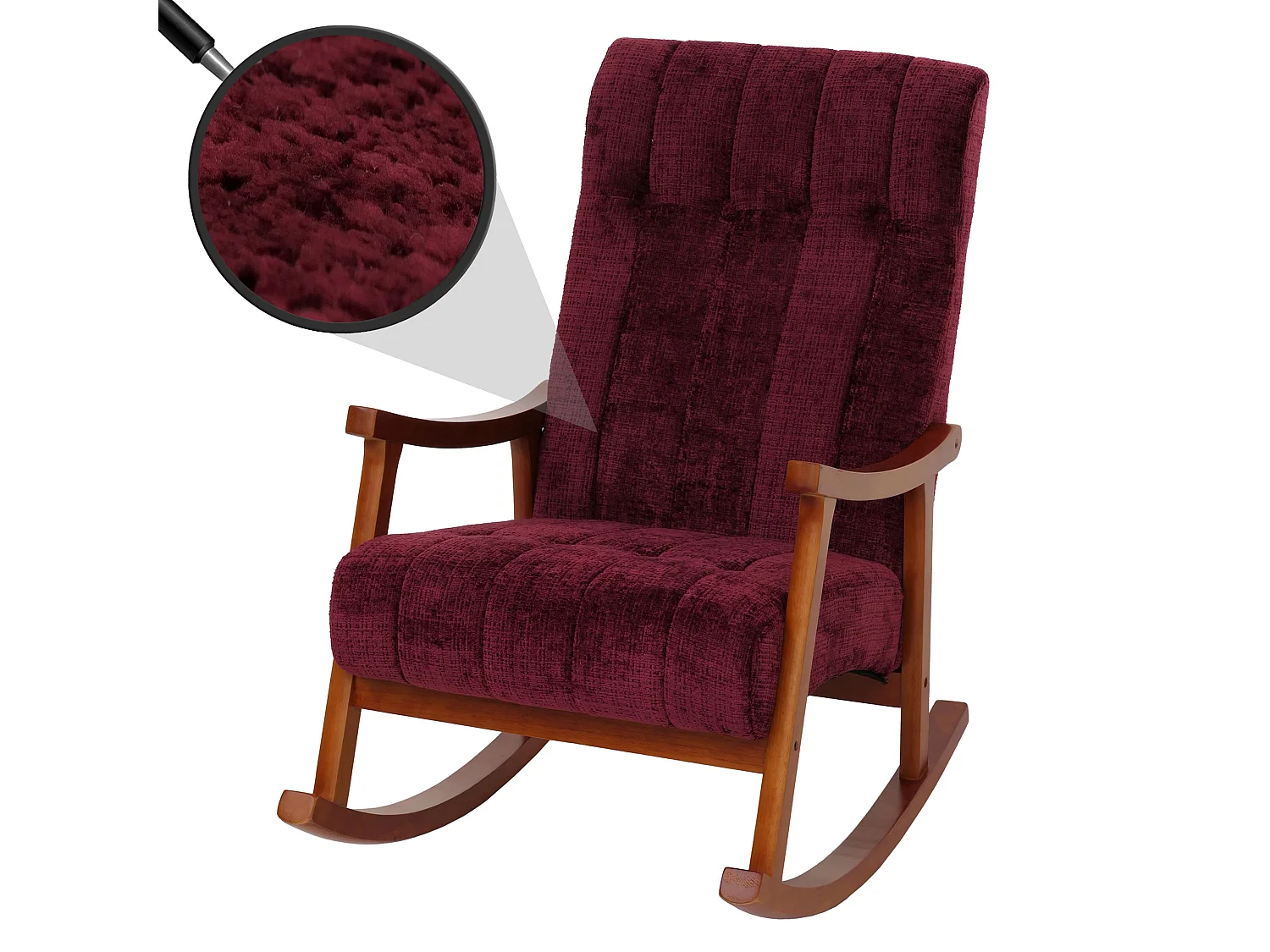 Schommelstoel MCW-K10,  bordeauxrood, frame in walnootlook