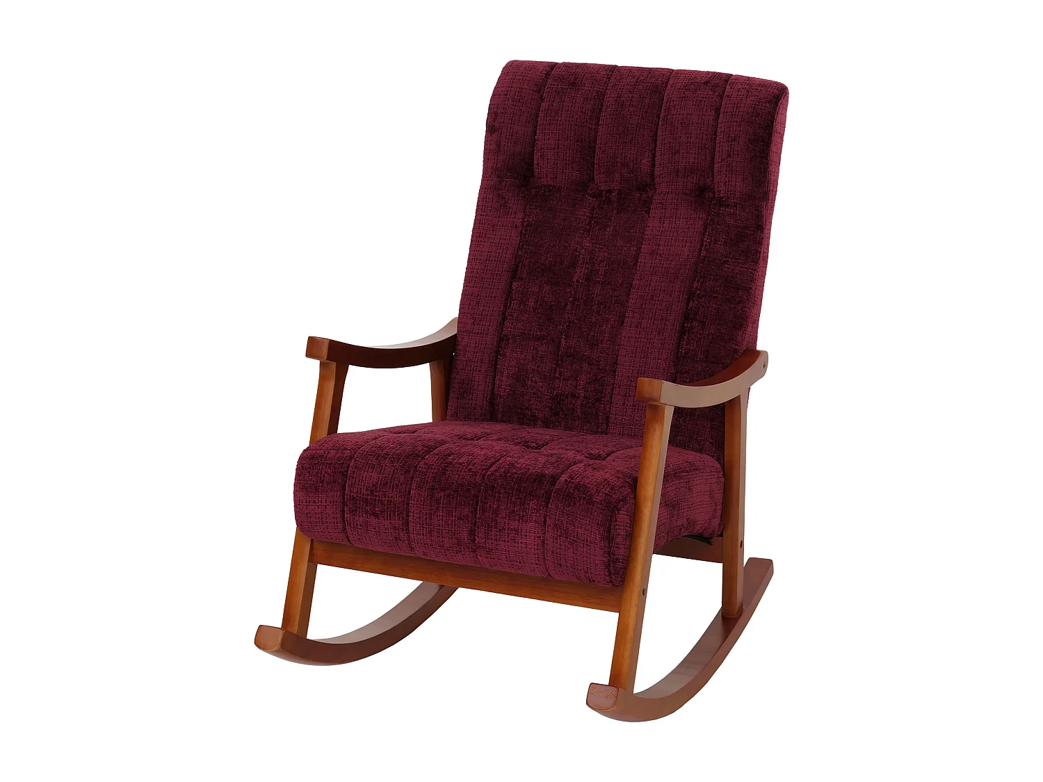 Sedia a dondolo MCW-K10, poltrona relax, legno FSC stoffa/tessuto ciniglia (465g/m²) ~ bordeaux, color noce