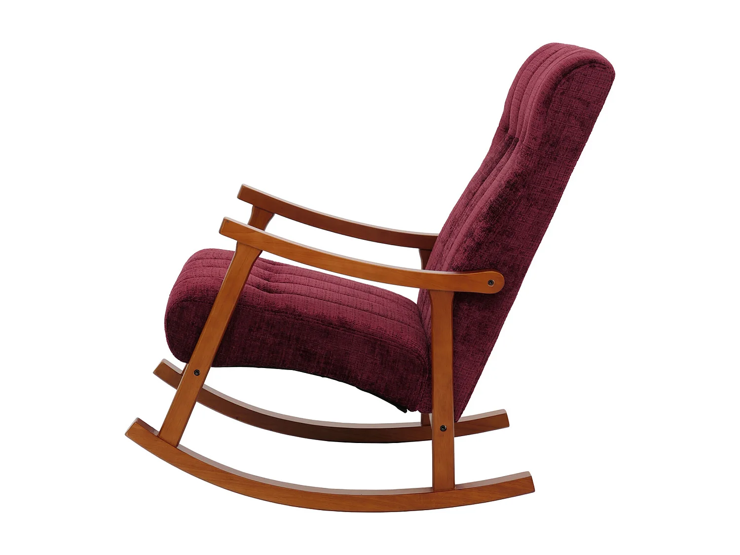 Sedia a dondolo MCW-K10, poltrona relax, legno FSC stoffa/tessuto ciniglia (465g/m²) ~ bordeaux, color noce