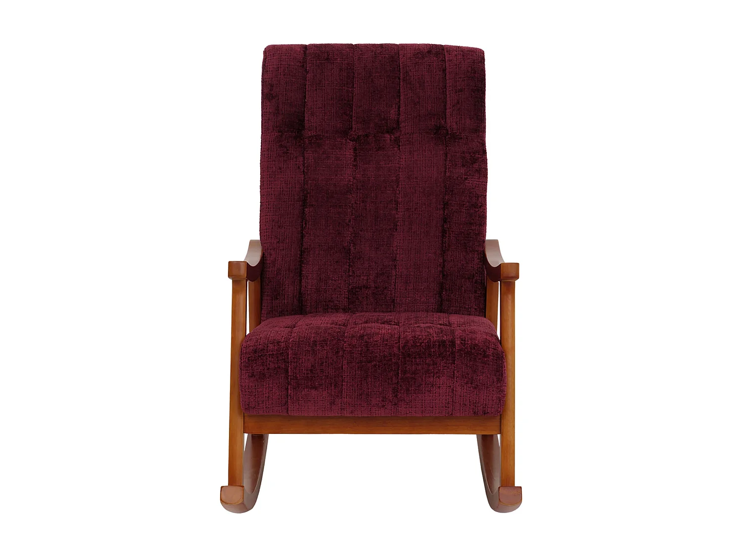 Sedia a dondolo MCW-K10, poltrona relax, legno FSC stoffa/tessuto ciniglia (465g/m²) ~ bordeaux, color noce