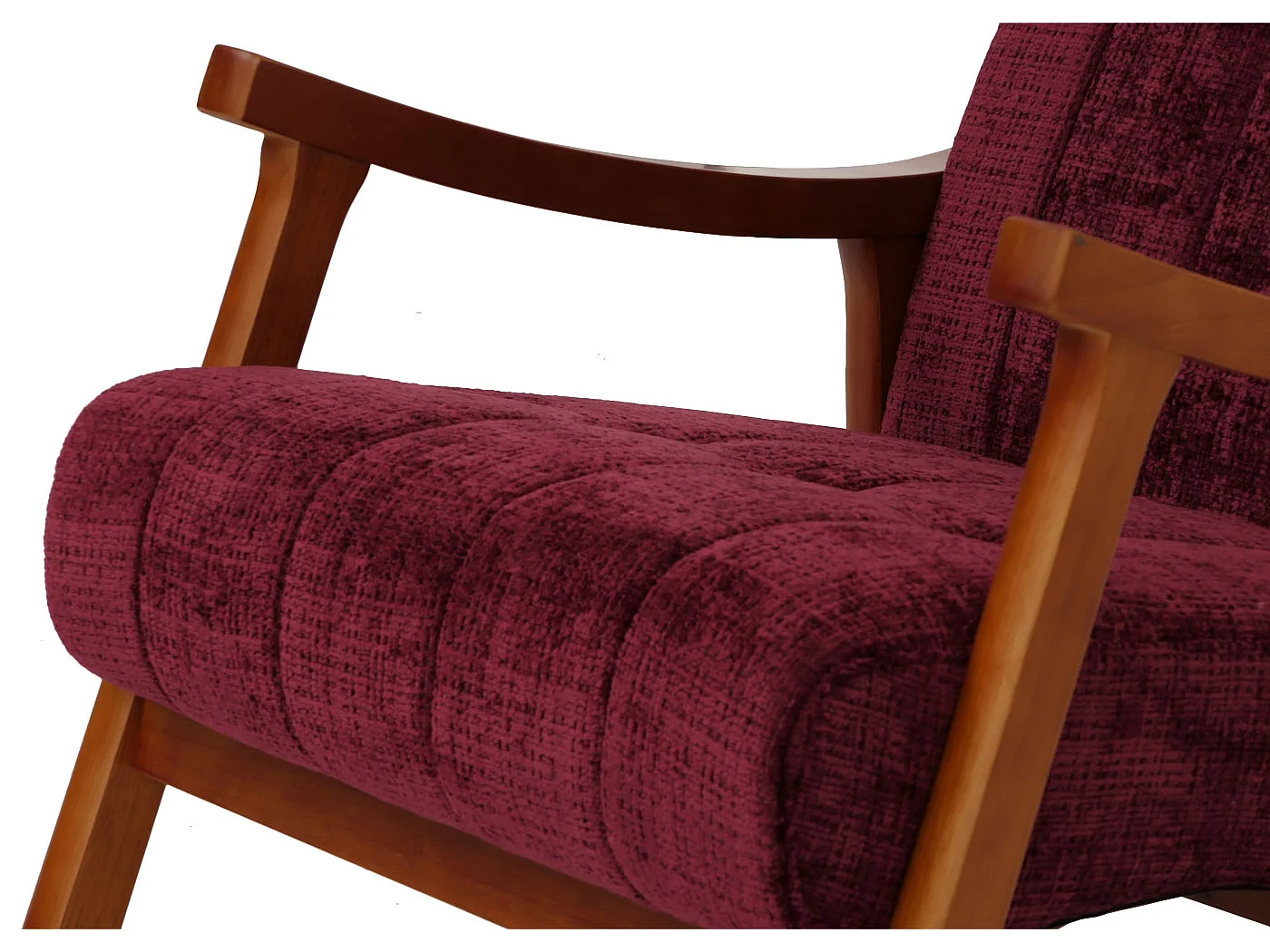 Sedia a dondolo MCW-K10, poltrona relax, legno FSC stoffa/tessuto ciniglia (465g/m²) ~ bordeaux, color noce