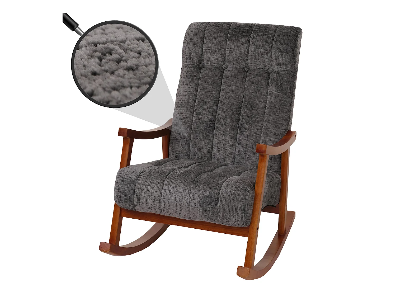 Fauteuil à bascule MCW-K10,  gris foncé, structure aspect noyer