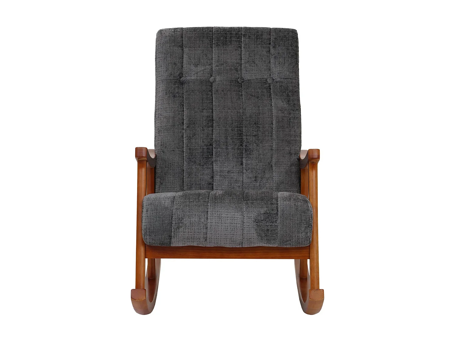 Sedia a dondolo MCW-K10, poltrona relax, legno FSC stoffa/tessuto ciniglia (465g/m²) ~ grigio scuro, color noce