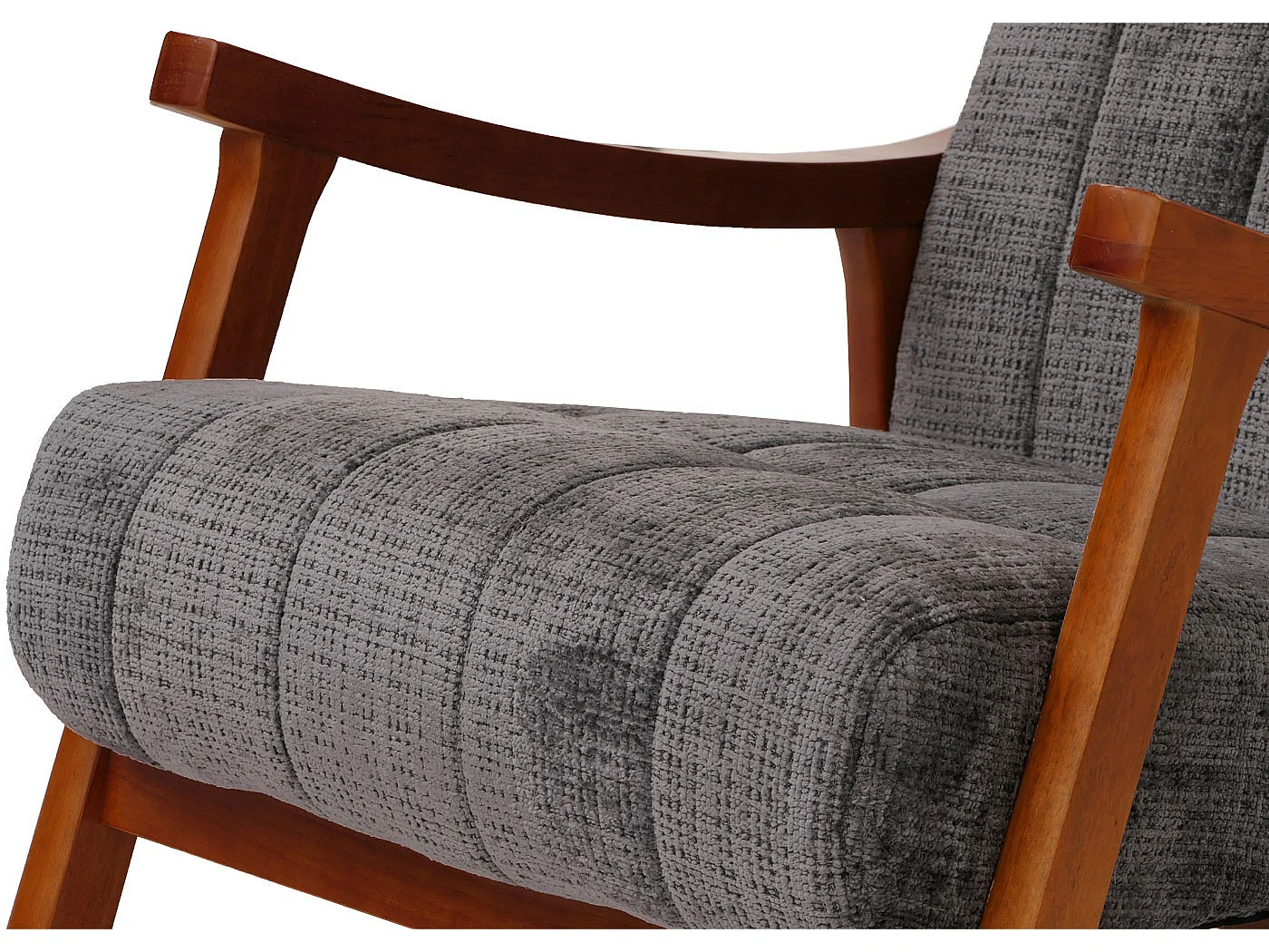 Sedia a dondolo MCW-K10, poltrona relax, legno FSC stoffa/tessuto ciniglia (465g/m²) ~ grigio scuro, color noce