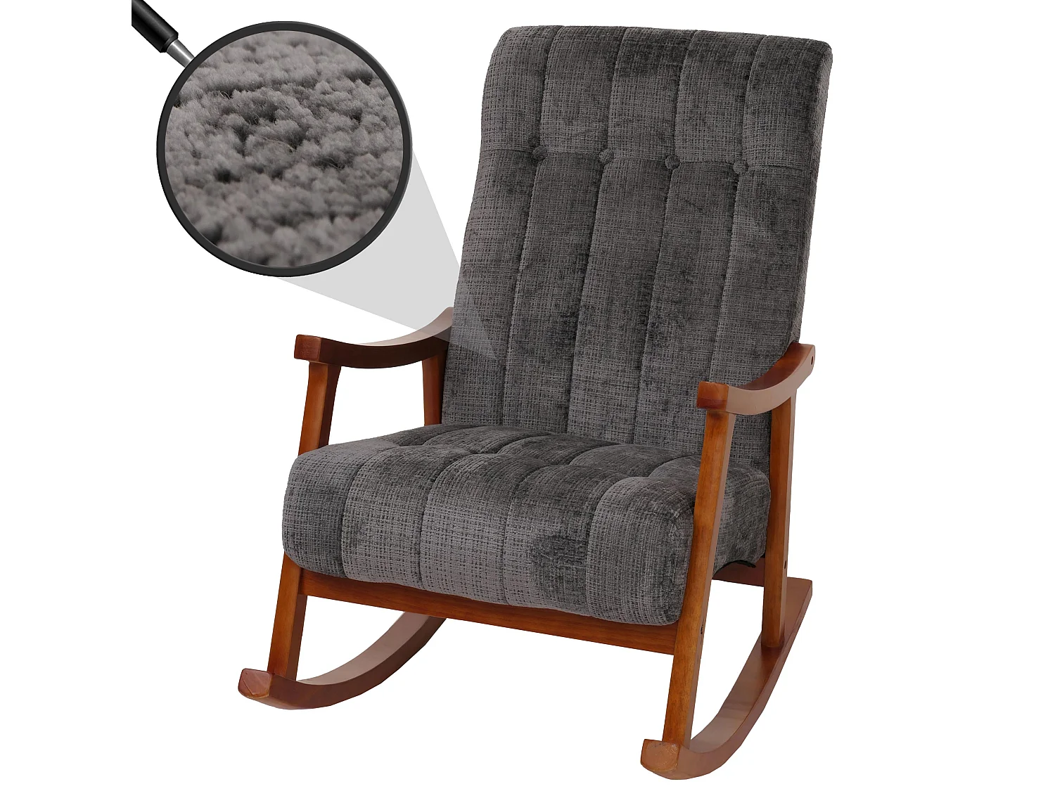 Fauteuil à bascule MCW-K10,  gris foncé, structure aspect noyer