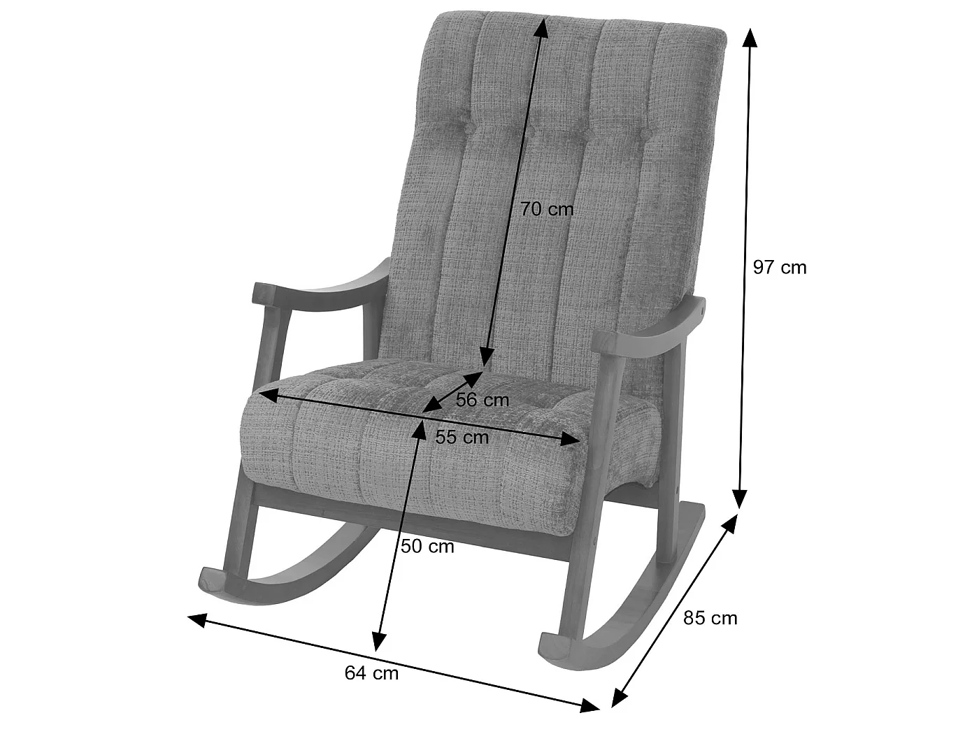Fauteuil à bascule MCW-K10,  gris foncé, structure aspect noyer