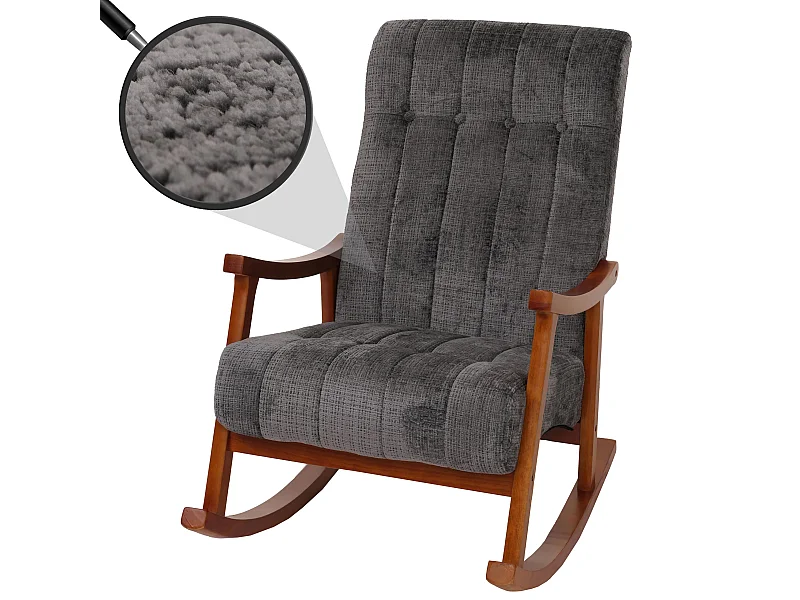 Fauteuil à bascule MCW-K10,  gris foncé, structure aspect noyer