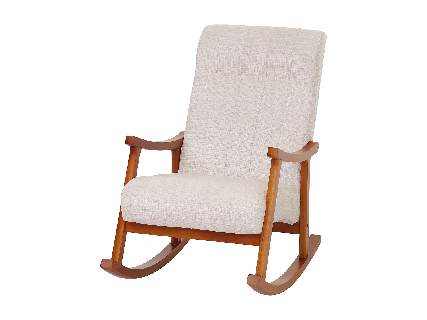 Fotel bujany MCW-K10,  kremowy, stelaż w wyglądzie orzecha włoskiego