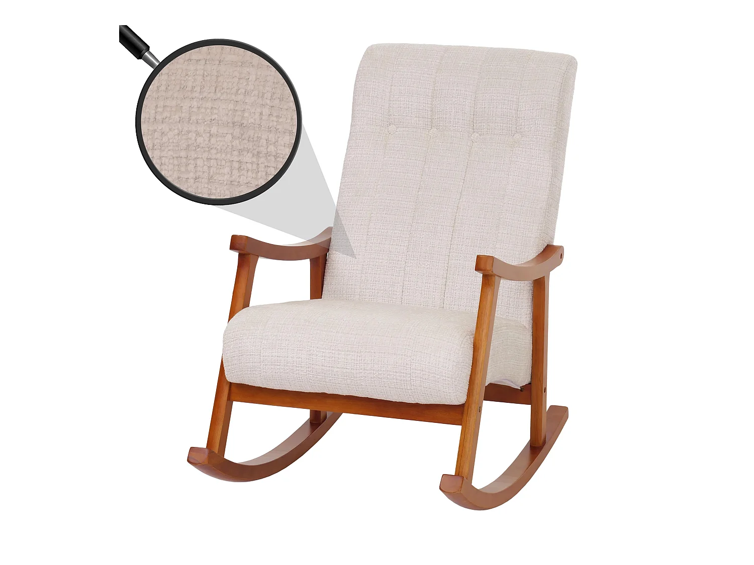 Fauteuil à bascule MCW-K10,  crème, structure aspect noyer