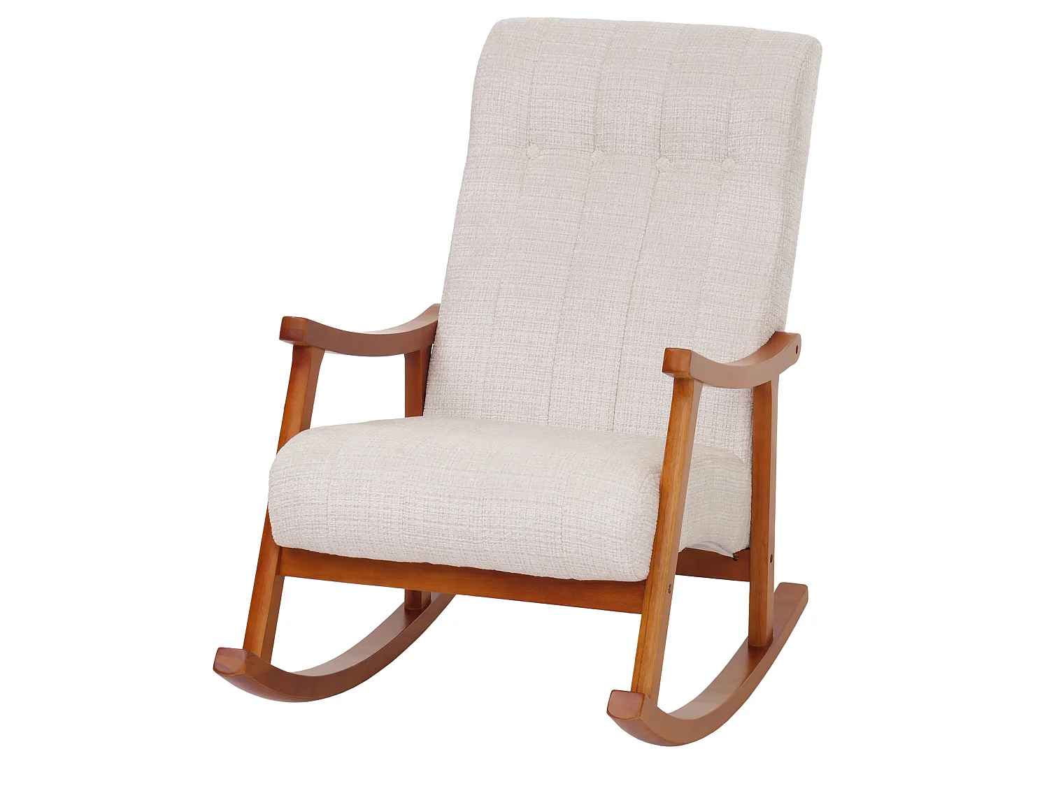 Fauteuil à bascule MCW-K10,  crème, structure aspect noyer
