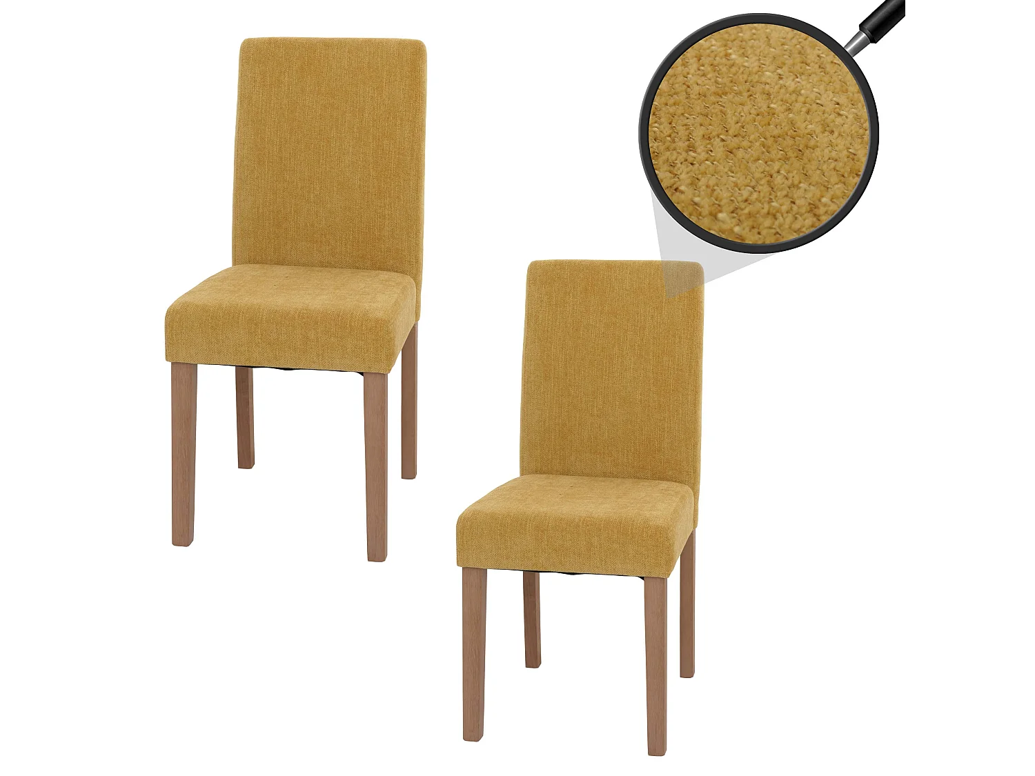 Silla de comedor Littau de chenilla (set de 2),  amarillo, patas color natural