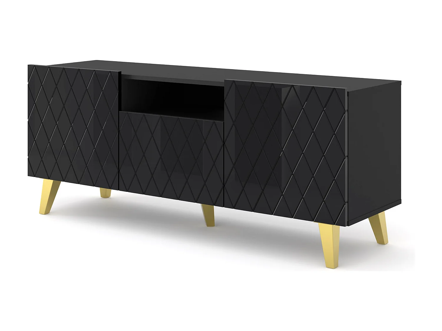 TV-meubel DIUNA 145 cm 2D1K op voetjes zwart hoogglans