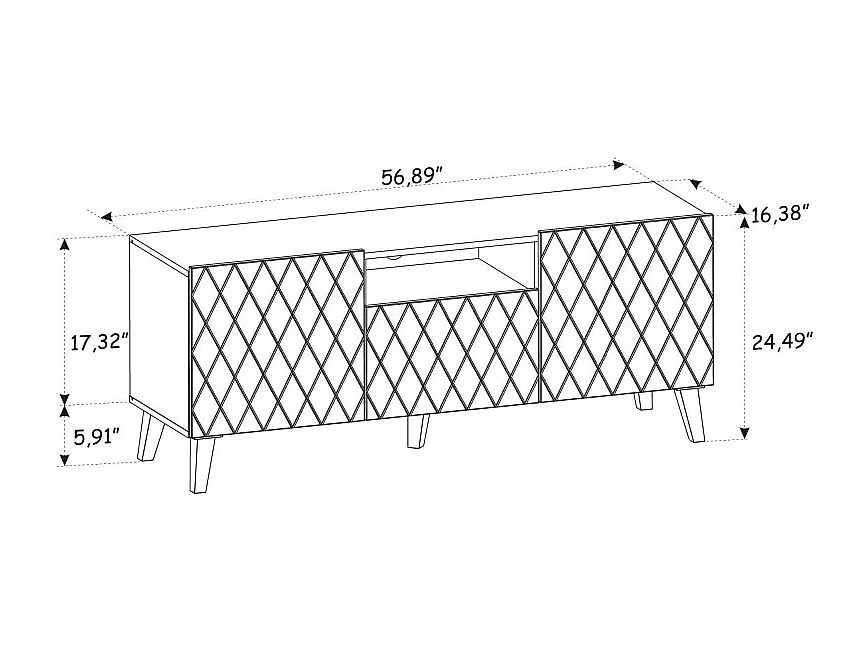 TV-meubel DIUNA 145 cm 2D1K op voetjes zwart hoogglans