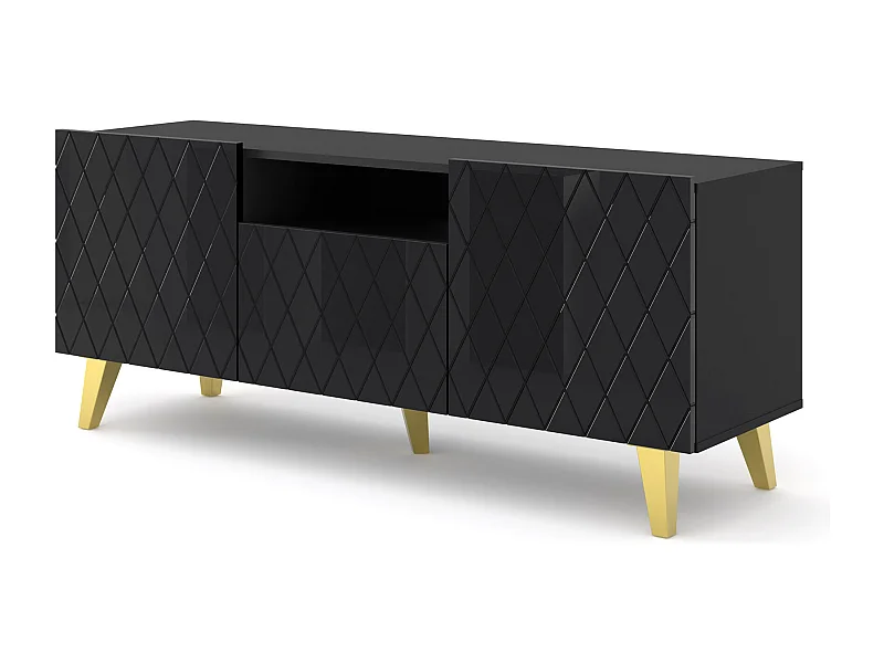 TV-meubel DIUNA 145 cm 2D1K op voetjes zwart hoogglans