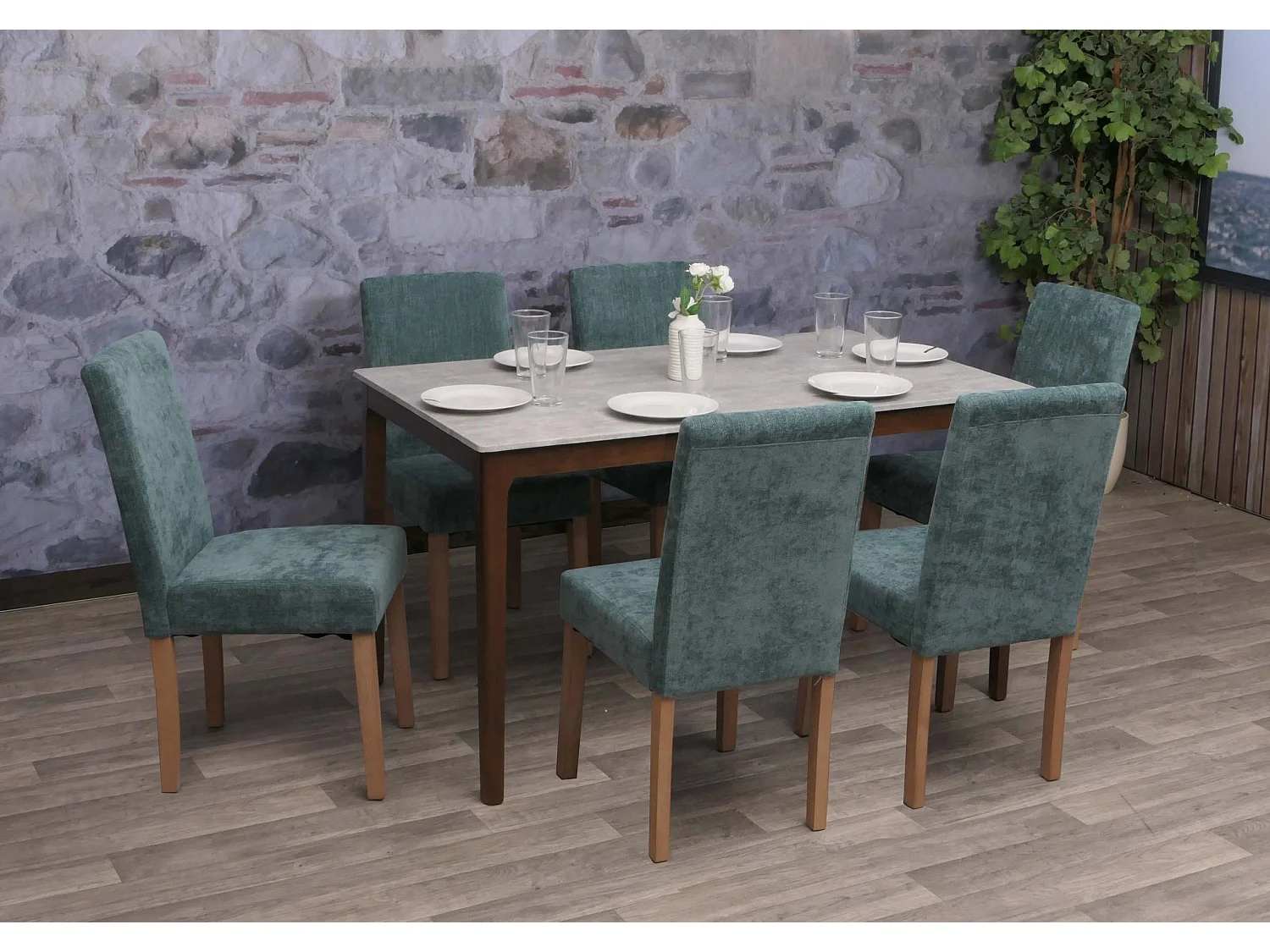 Chaise de salle à manger Littau Chenille (lot de 2),  vert, pieds couleur naturelle