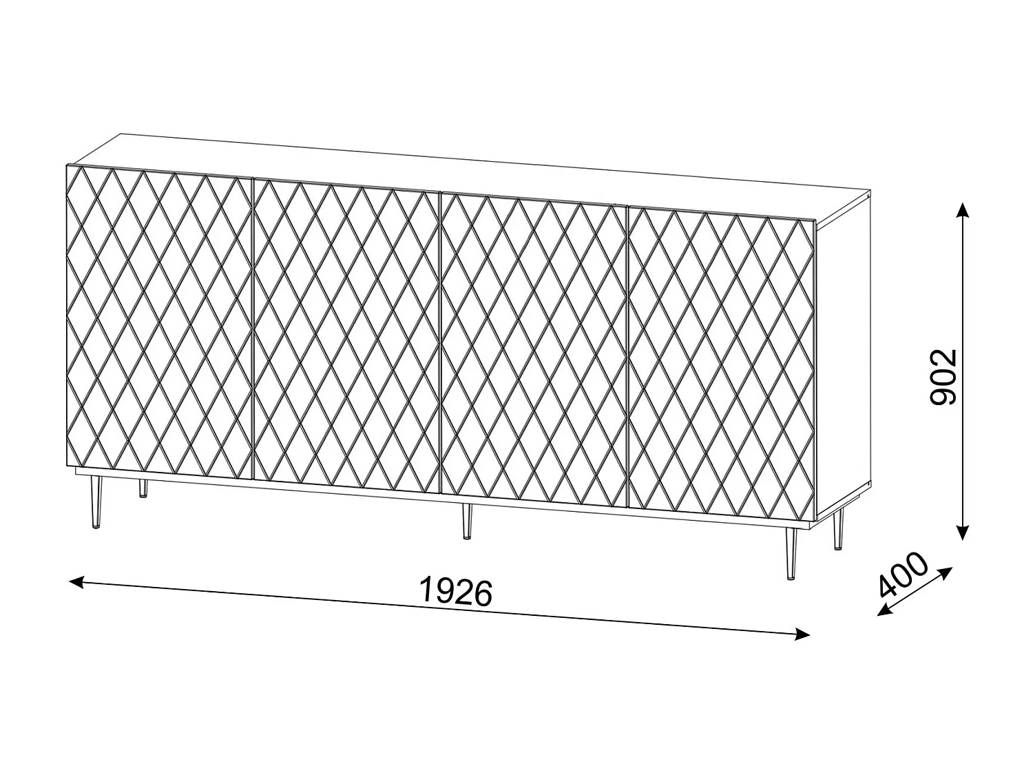 Commode DIUNA 193 cm 4D mat wit op zwart frame