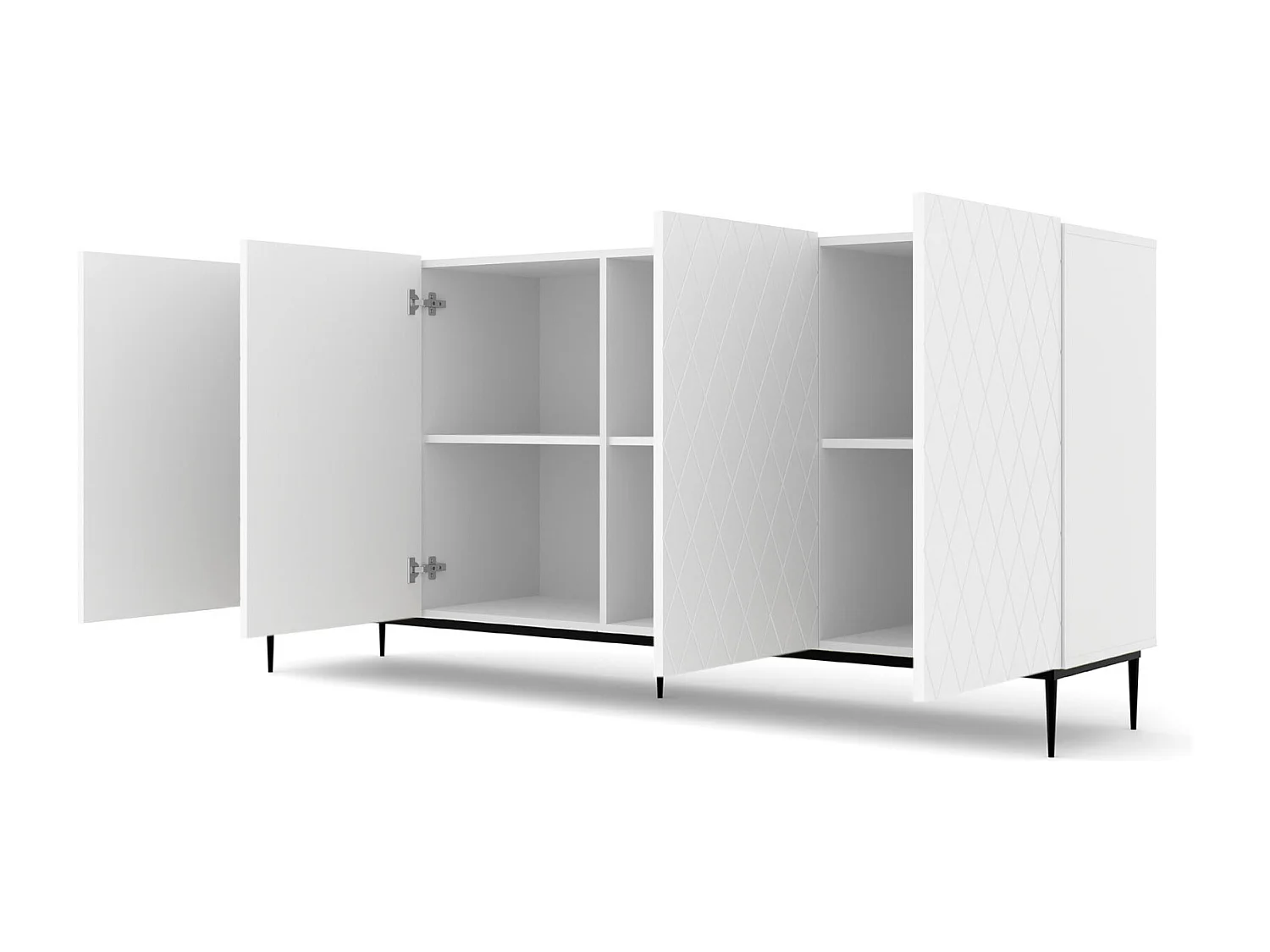 Commode DIUNA 193 cm 4D mat wit op zwart frame