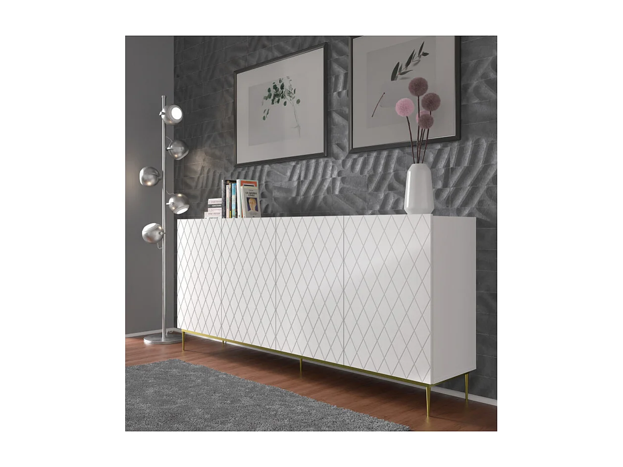 Commode DIUNA 193 cm 4D mat wit op zwart frame