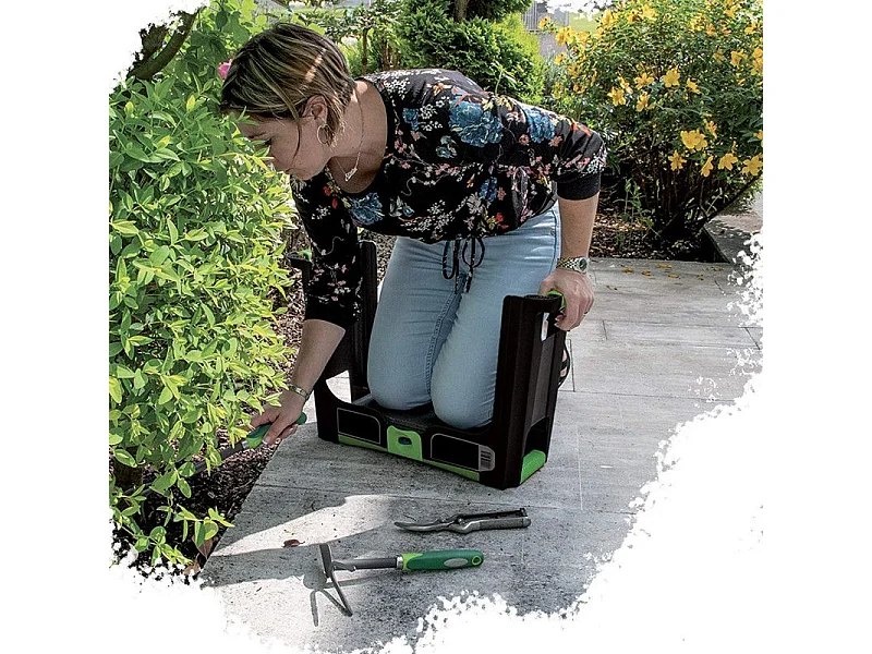 Banc convertible en agenouilloir - L 59 x P 24 x H 38,5 cm - Vert et noir