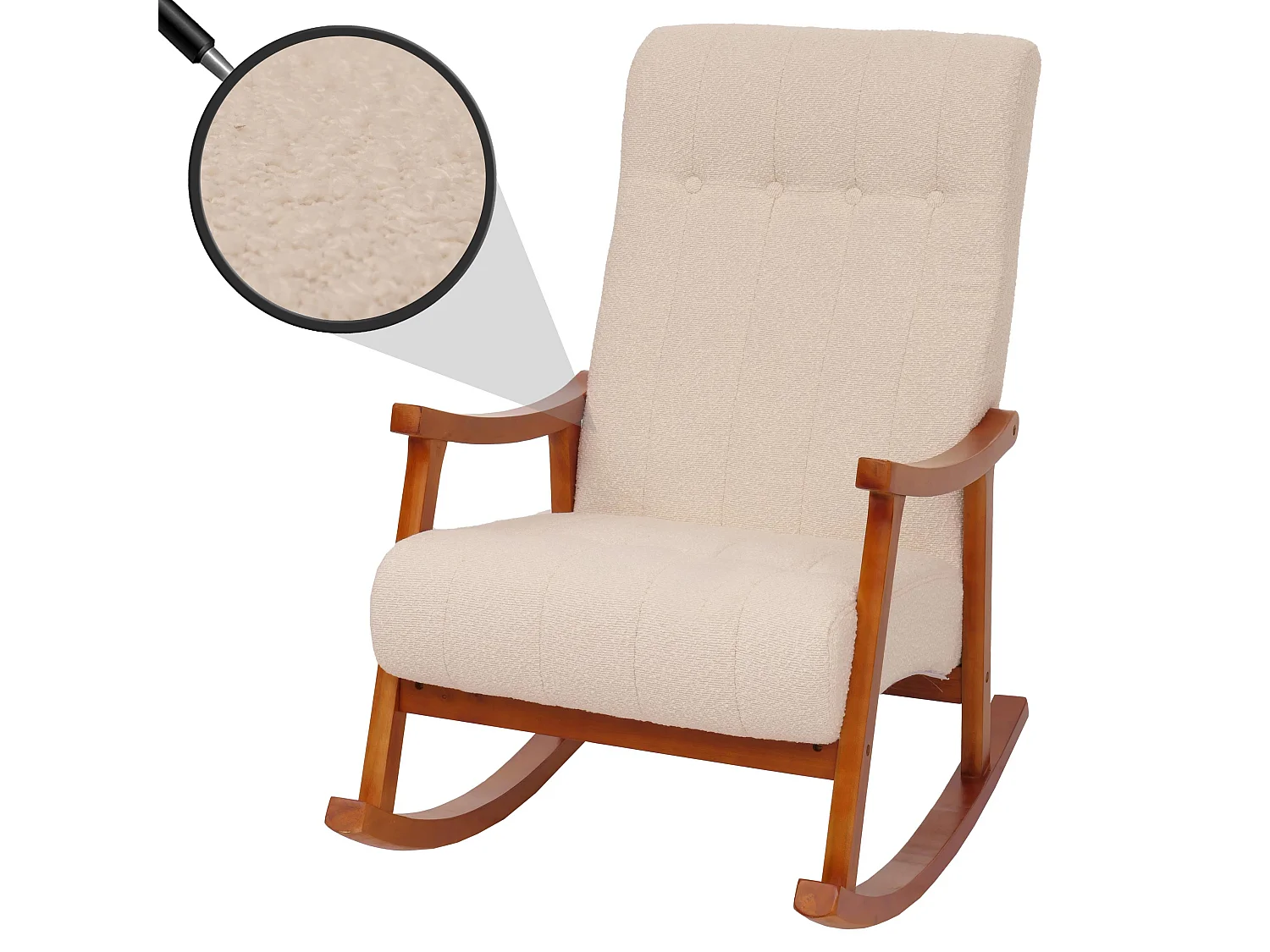 Fauteuil à bascule MCW-K10,  crème, structure aspect noyer