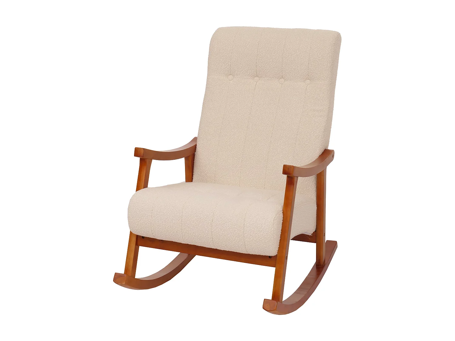 Fauteuil à bascule MCW-K10,  crème, structure aspect noyer