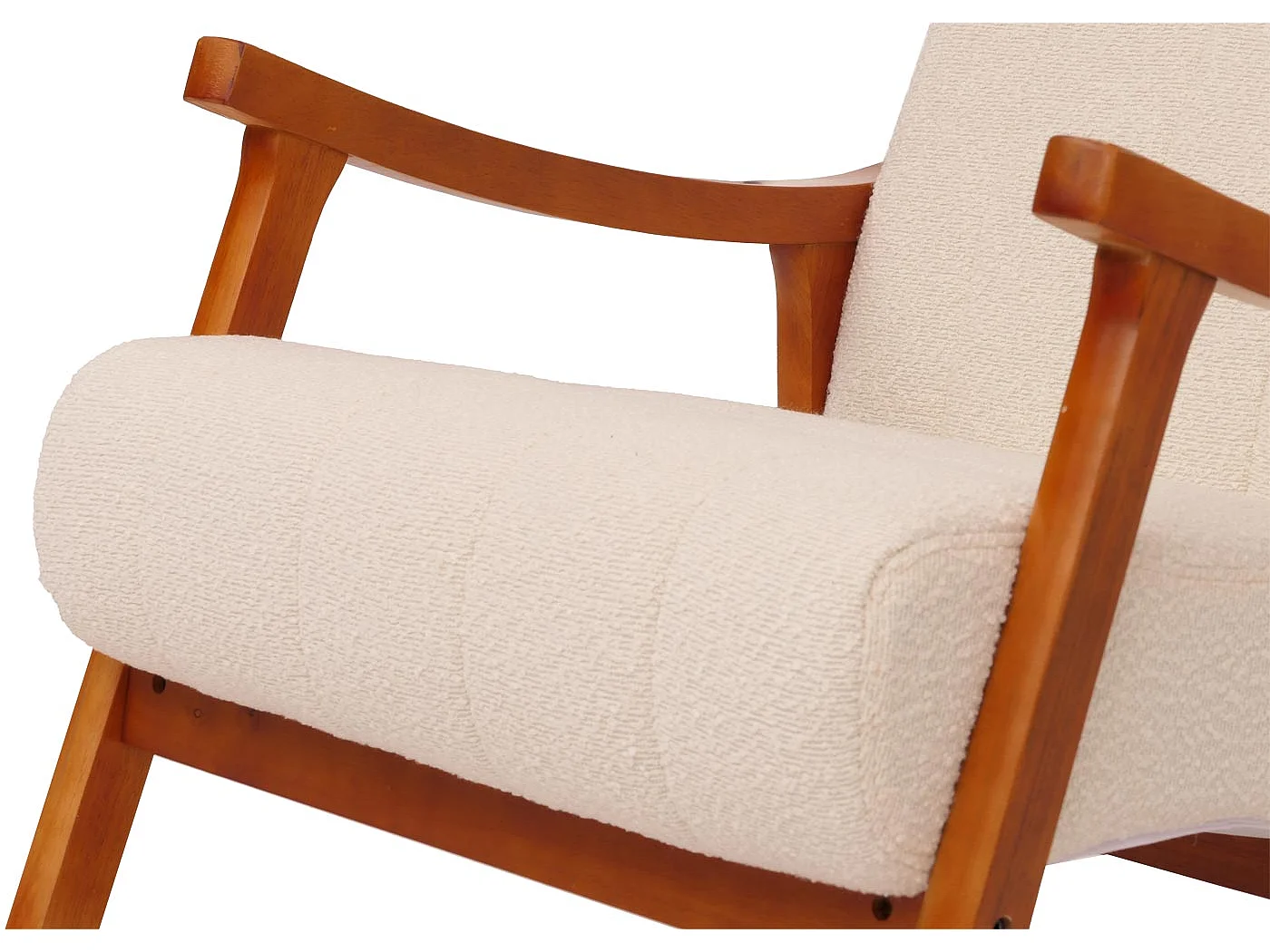 Fauteuil à bascule MCW-K10,  crème, structure aspect noyer