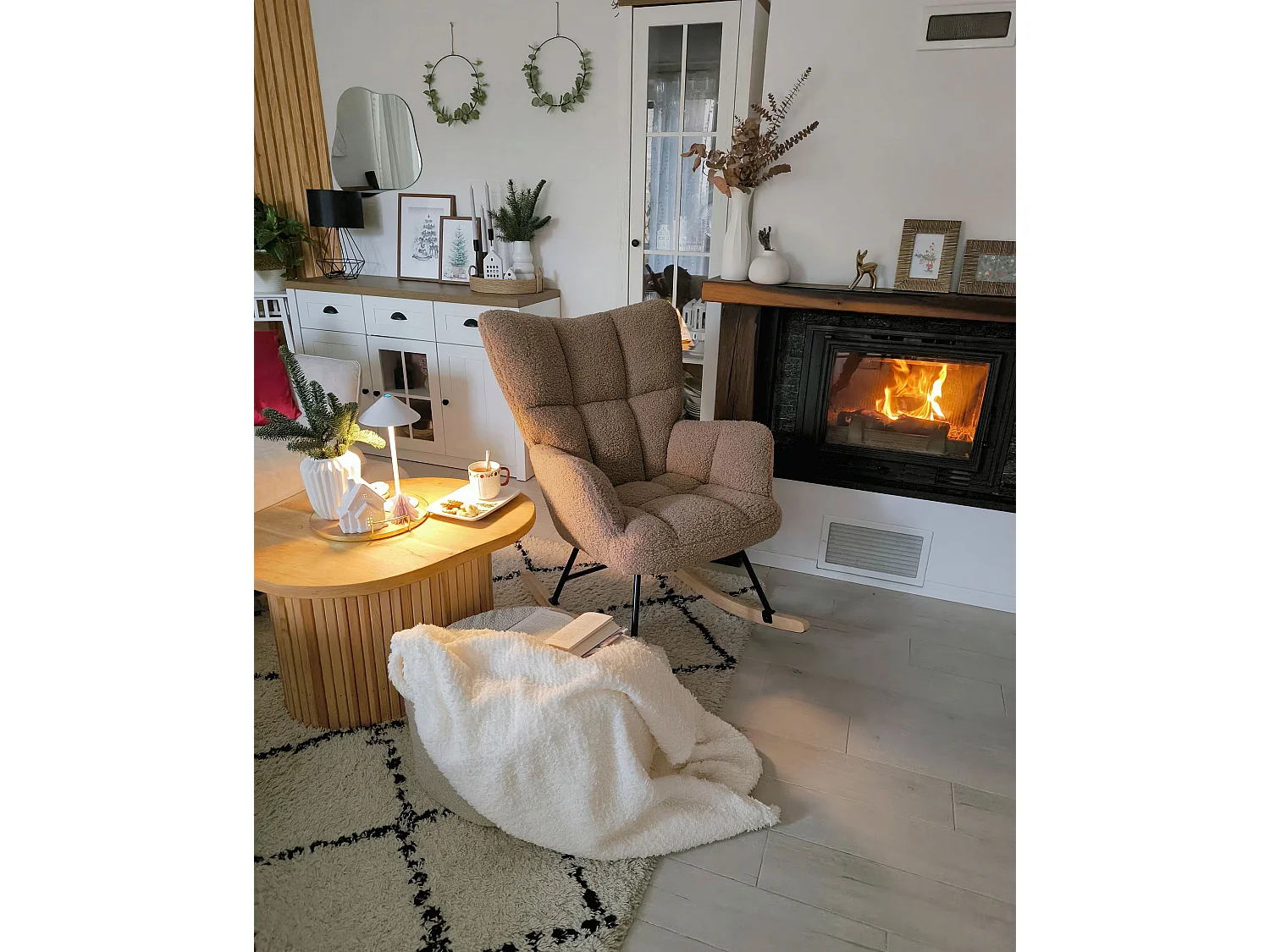Fauteuil à bascule OULU Bouclé Beige sable