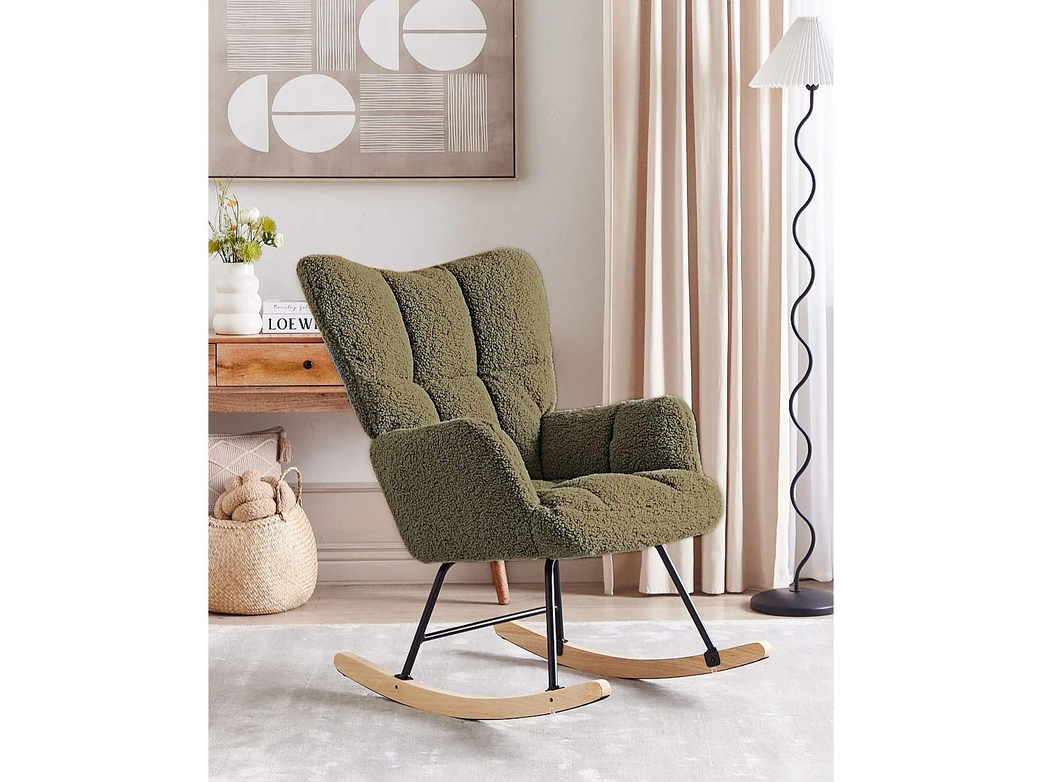 Fauteuil à bascule OULU Bouclé Vert foncé