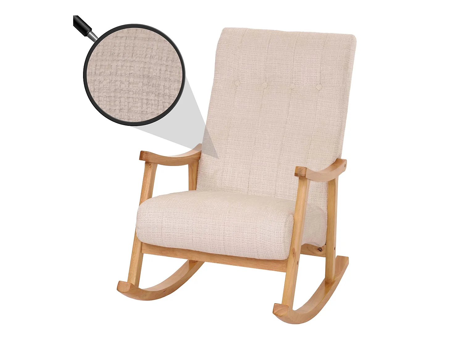 Fauteuil à bascule MCW-K10,  crème, piètement naturel