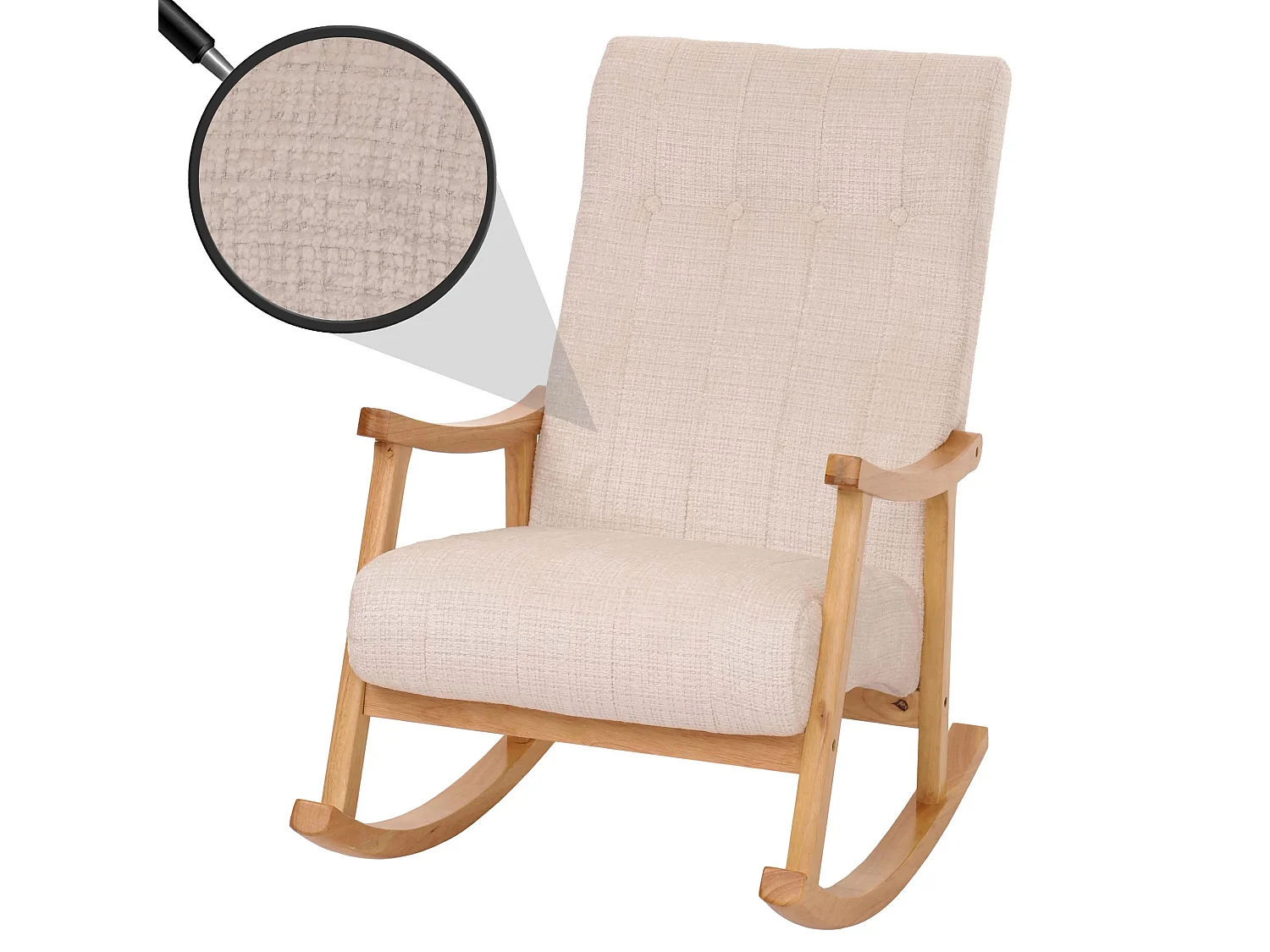 Fauteuil à bascule MCW-K10,  crème, structure naturelle