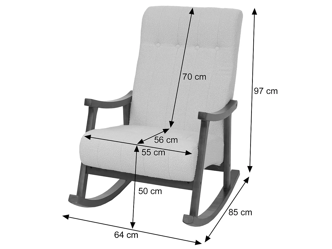 Schommelstoel MCW-K10,  donkergrijs, frame naturel