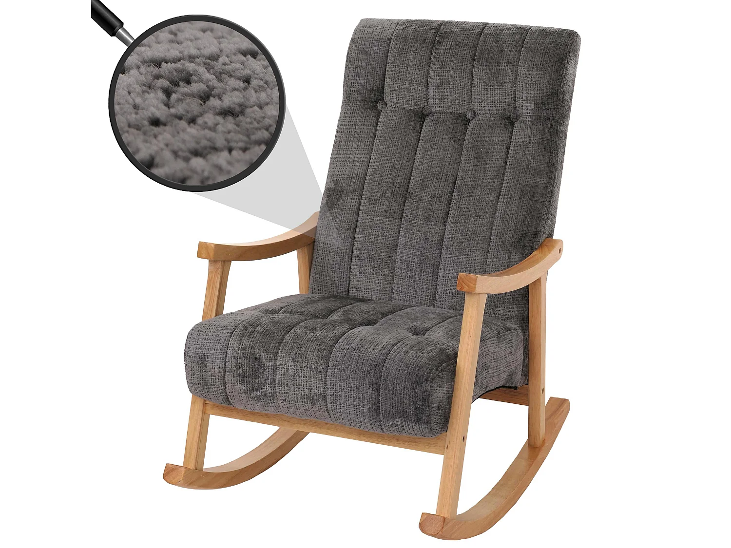 Fauteuil à bascule MCW-K10,  gris foncé, structure naturelle