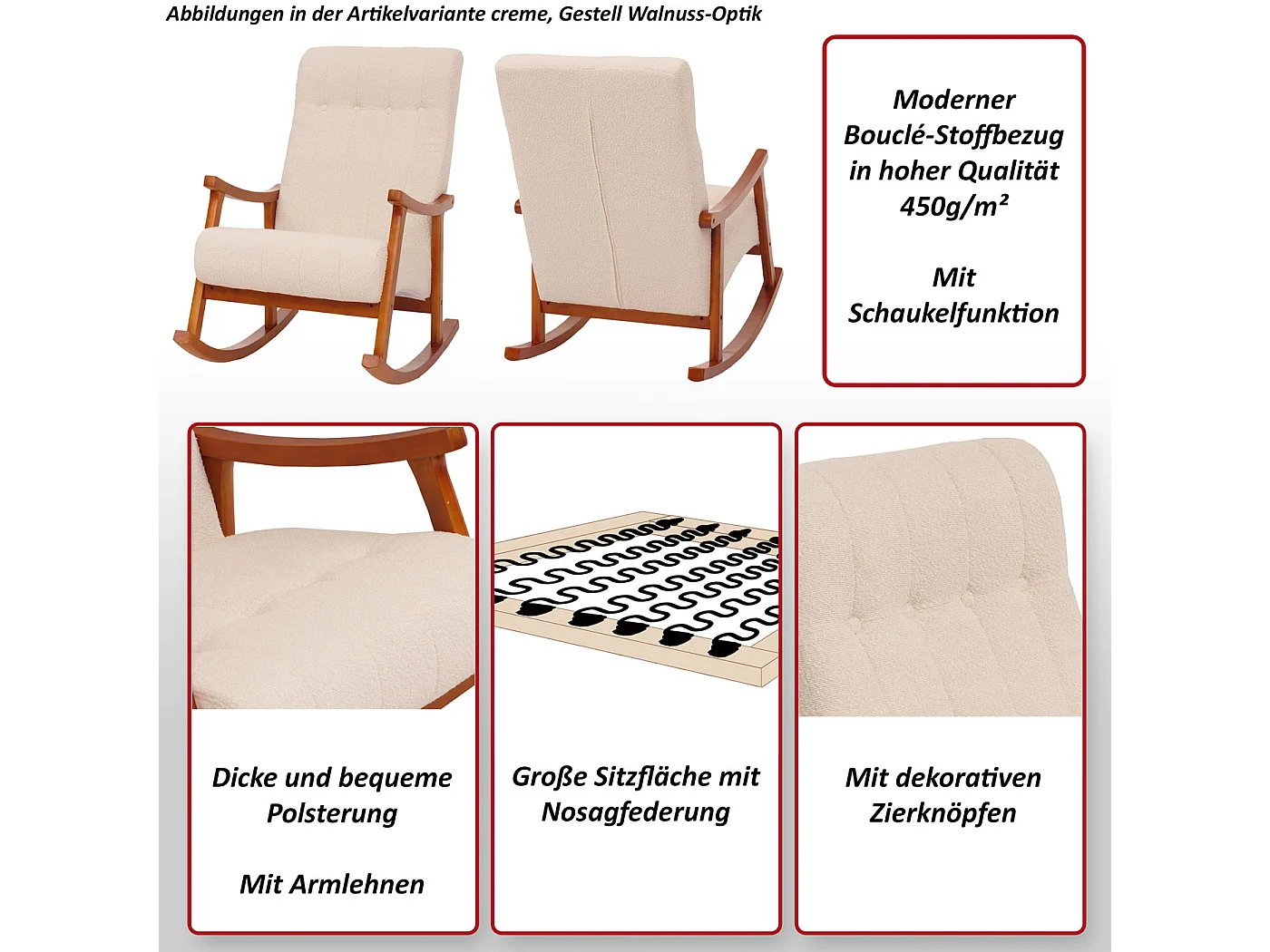 Fauteuil à bascule MCW-K10,  gris, piètement naturel