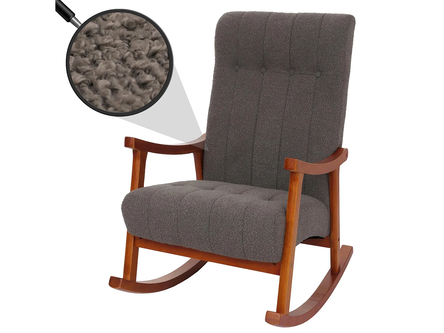 Fauteuil à bascule MCW-K10,  gris foncé, structure aspect noyer