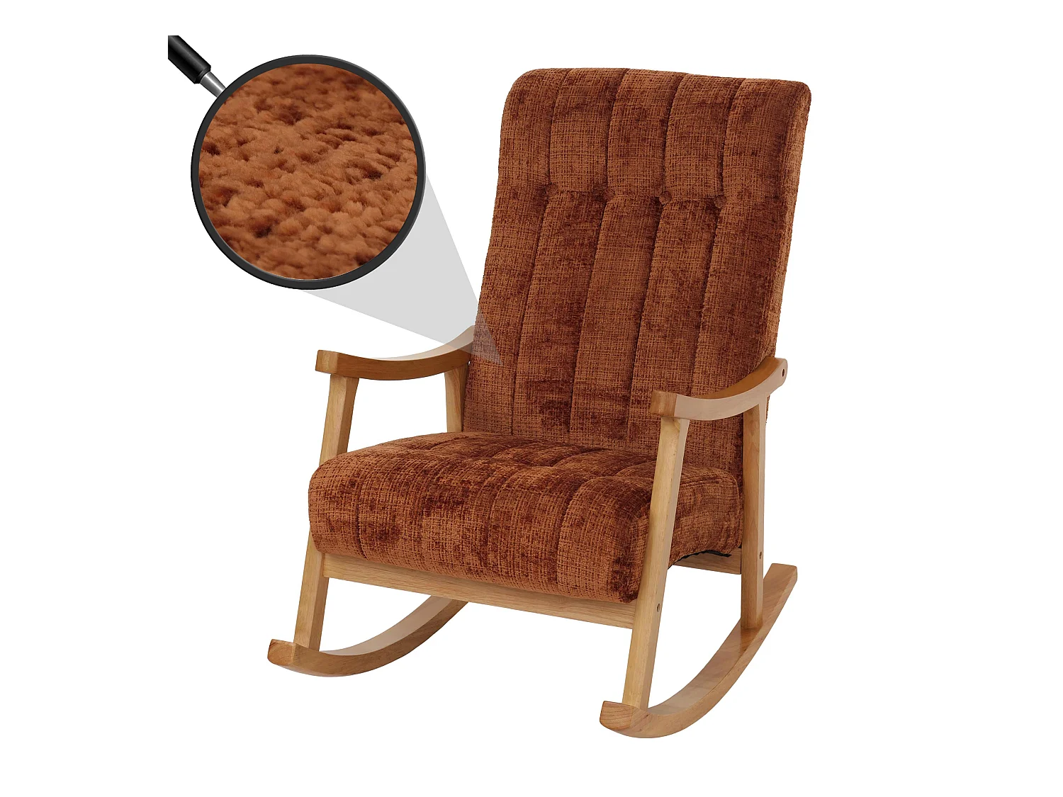 Fauteuil à bascule MCW-K10,  terre cuite, piètement naturel