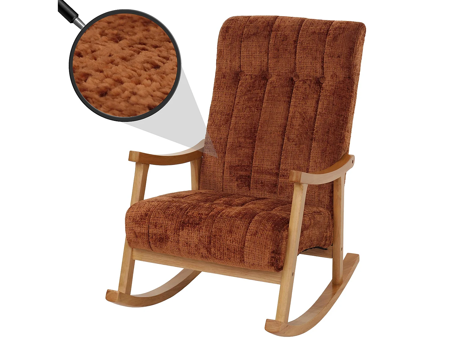 Fauteuil à bascule MCW-K10,  terre cuite, structure naturelle