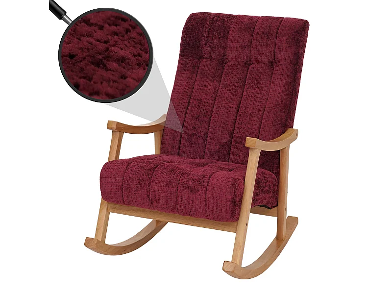 Fauteuil à bascule MCW-K10,  bordeaux, piètement naturel