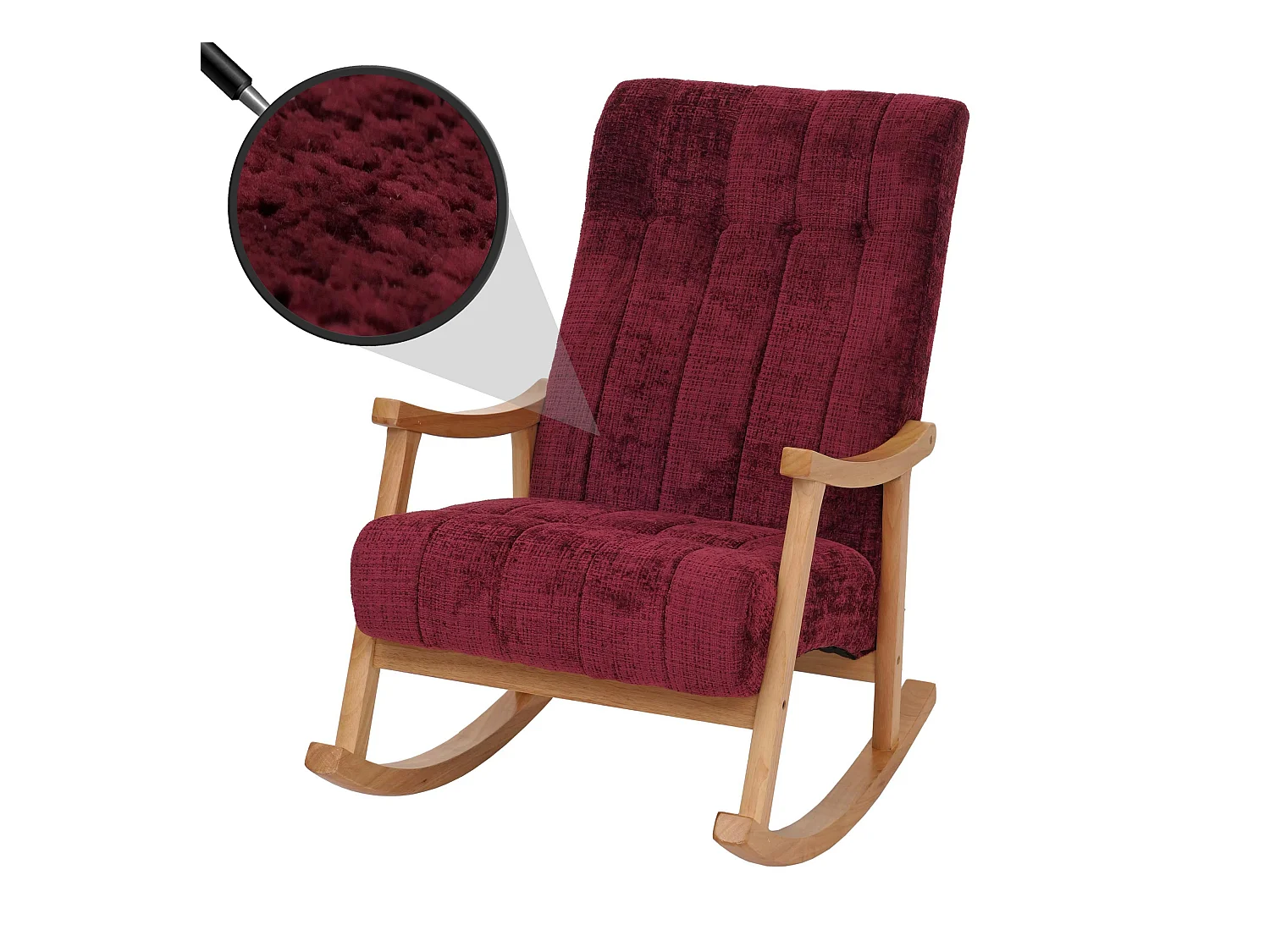 Fauteuil à bascule MCW-K10,  bordeaux, piètement naturel