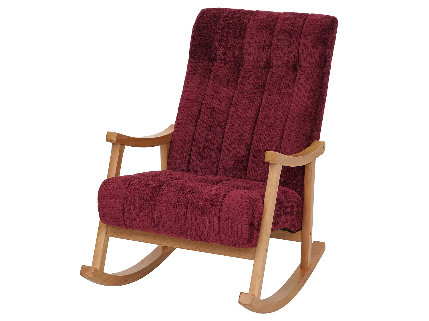 Fauteuil à bascule MCW-K10,  bordeaux, structure naturelle